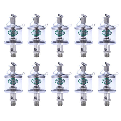 10X 50mL Engine Machine Lubricator Oil Gravity Drip Feed Oiler Clear+Silver