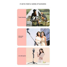 Expandable Phone Tripod Stand Selfie Stick with Fill Light with Detachable BT Wireless Remote for Smartphone