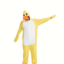 (Yellow, 40) Gemütlicher langärmliger Herren-Pyjama-Overall mit festlichem Weihnachts-Enten-Print, Fledermausärmeln, Kapuze und niedlichen