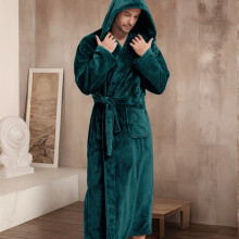 (Dark Green, XS) Geknöpfter, mit Fleece gefütterter Hoodie-Pyjama – Langer Fleece, bequeme Homewear mit Knöpfen, geeignet für Herbst/Winter