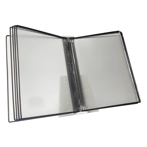 Wall Mounted Document Holder A4 Display Panel System with 10 A4 Pockets, Black Reference Organizer