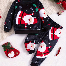 (Mixed Color, 9-12M) Jungen-Weihnachtsmode, Herbst- und Winter-Flanellanzug, warmes neues zweiteiliges Set für Jugendliche, perfekt für Thanksgiving