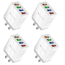 4X 4 USB Fast Charging Adapter,with LED Light Fast Charge Charger 5V3A Charger Type-C QC3.0 Fast Charge Adapter(US Plug)
