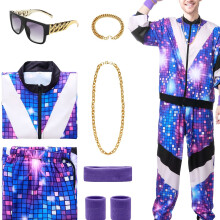 (Purple, 36) 8 Stück 80er- und 90er-Jahre-Retro-Sportbekleidung für Männer und Frauen – lebendiger Jogger-Anzug mit Galaxy-Print, Jacken,