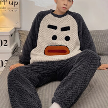 (D89700-US, 38) Herren-Cartoon-Pyjama aus verdicktem Korallenfleece, geeignet für Herbst und Winter, mit Pullover-Design für den Heimgebrauch.