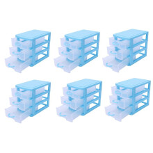 6X Durchscheinend Schublade Typ Kunststoff Aufbewahrungsbox (Blau 3 Schichten)