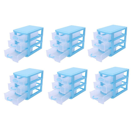 6X  Translucent Drawer Type Plastic Storage Box（Blue 3 Layers）