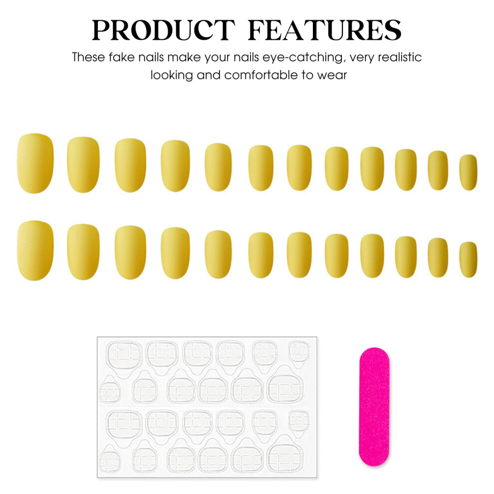 Penghui-Toys Matte Solid Yellow Fake Nails Sweet & Charming Reusable False Nails For Daily And Parties Wearing
