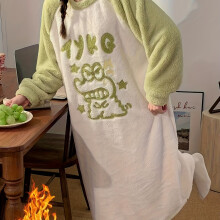 (Mixed Color, 8) Cozy Winter Sleep Dress | Women's Thickened Long Sleeve Fluffy Pajama Dress with Cute Cartoon Print, Round Neck & Plush Lining