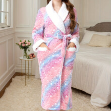 (Pink Color, 18) Trendy Women's Plush Warm Lapel Glow-in-the-Dark Starry Print Robe Nightgown | 25AW Home Wear