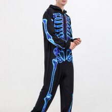 (Black, 38) Neue grenzüberschreitende Herren-Halloween-Pyjamas und Heimkleidungs-Einteiler mit blauem gebranntem Blumenknochenmuster