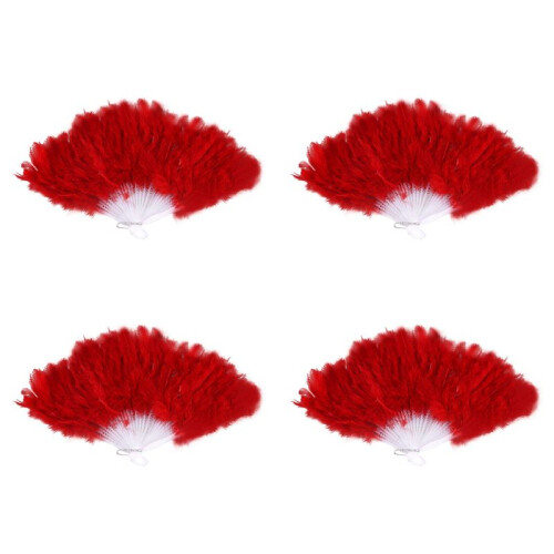 4X Donna Ventaglio Della Piuma 1920  BURLESQUE Costume ACCESSORIO - Rosso 1