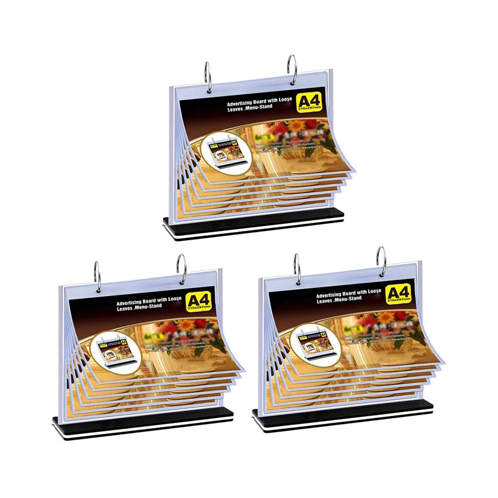 Semoic 3X A4 Flip Table Menu Stand Multi-Page Table Card Rack Menu Display Stand Holder Desk Menu Photo Album Picture Frame