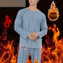 (Real color, 44) Lässiges, gestreiftes Pyjama-Set für Herren, Polyester-Strickstoff mit Elastan, langärmliges Oberteil mit Rundhalsausschnitt und