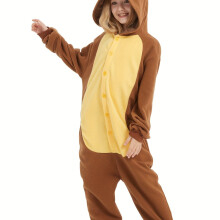 (Dark Brown, 5-6Y) Soft & Playful Kids Animal Hooded Jumpsuit Pajama Set | Unisex, Brown Bear Design, Long Sleeve, Loose Fit, Zipper & Pockets