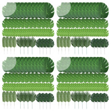 240 Pcs 6 Kinds Artificial Leaves Tropical Plant Leaves Faux Monstera Leaves Stems for Hawaiian Luau Decorations