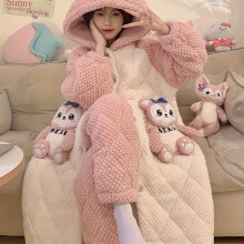 (Pink Color, 10) 25 Herbst Und Winter Neue Korallen Fleece Drei-Schicht Gepolsterte Morgenmantel Frauen Herbst Und Winter Verdickte Fleece Cartoon