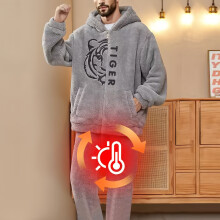 (Grey, 42) 2025 Winter Neues 2-teiliges Loungewear-Set mit Tiger-bestickten langen Hosen aus Flanell