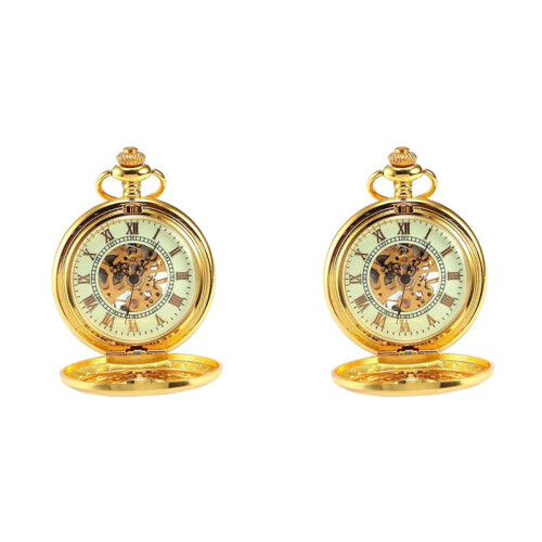 2X Luxury Golden Luminous Mechanical Pocket Watch