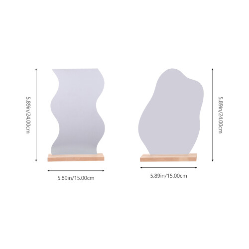 2Pcs Desktop Frameless Makeup Mirrors With Wooden Base 2