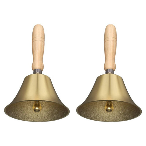 2X Campainha de Chamada de MãO  de 4,33 Polegadas com Alça de Madeira, para Crianças e Adultos, Usada para Casamentos, Sala de Aula Escolar,