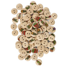 100pcs Mixed Synthetic Wooden Buttons 2 Holes Round Cactus Color