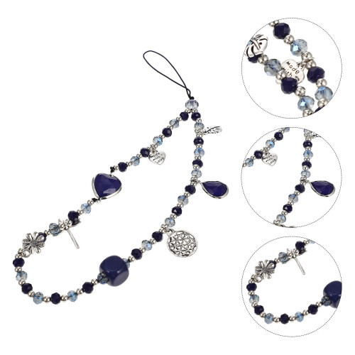 Decorative Phone Charm Blue Crystal Beads Easy Install Lanyard 2