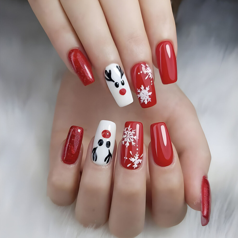 Penghui-Toys (Standard) 24Pcs Christmas Fake Nails For Women, Long Ballerina Style