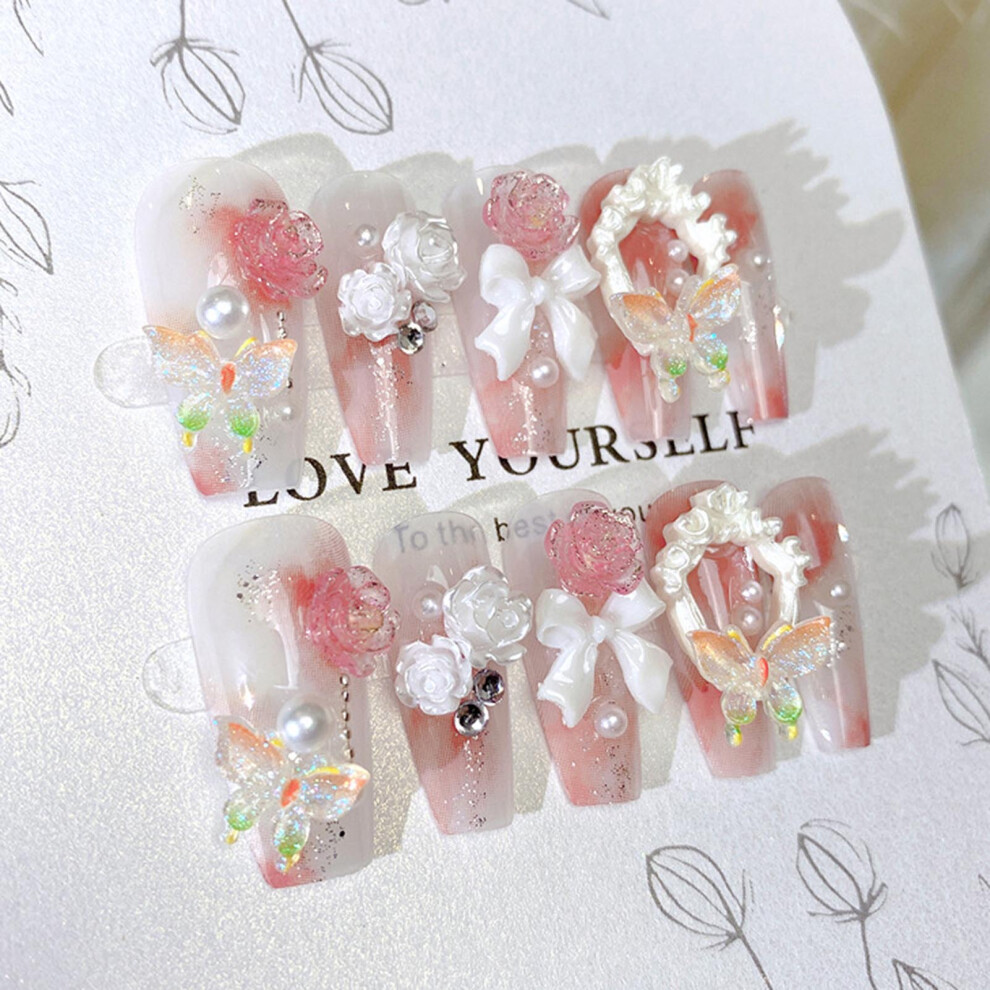 Zhouq-Outdoors Glitter Pink Fake Nails - Durable & Splitting-Free