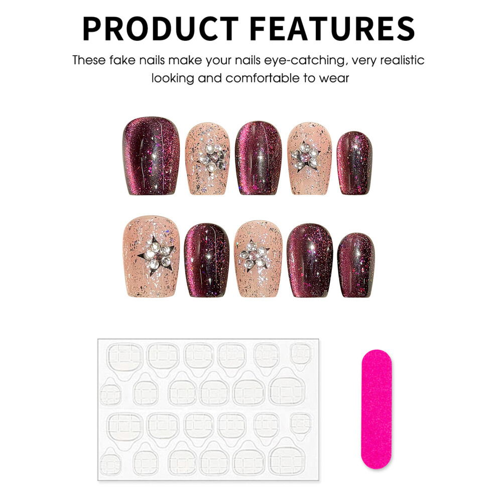 Penghui-Toys (Xs) Flash Cat Eyes Square Press On Nails No Bad Smell Environmentally Friendly For Daily And Parties Wearing