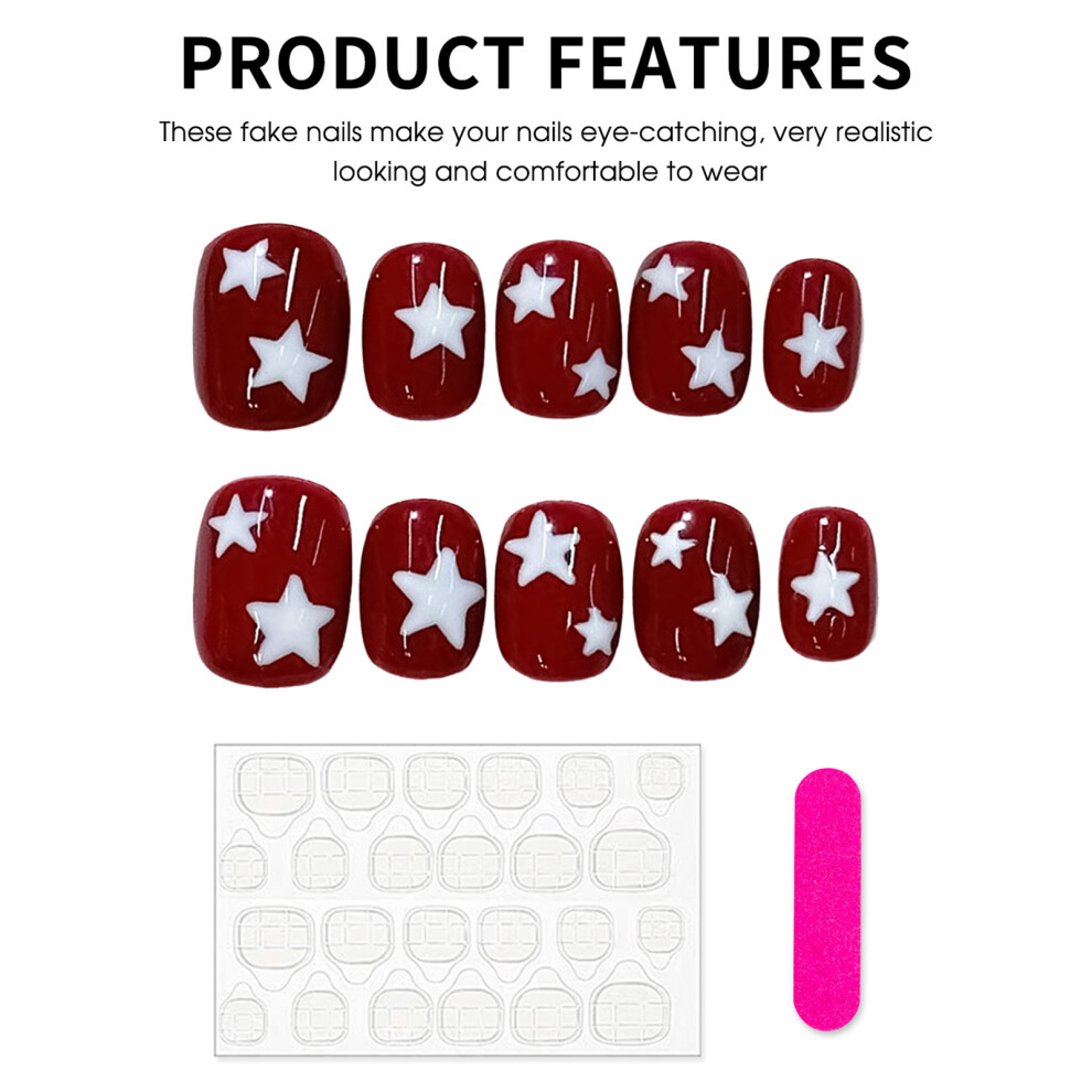 Reach-Tools (Xs) Star Print Red Press-On Nails - Reusable