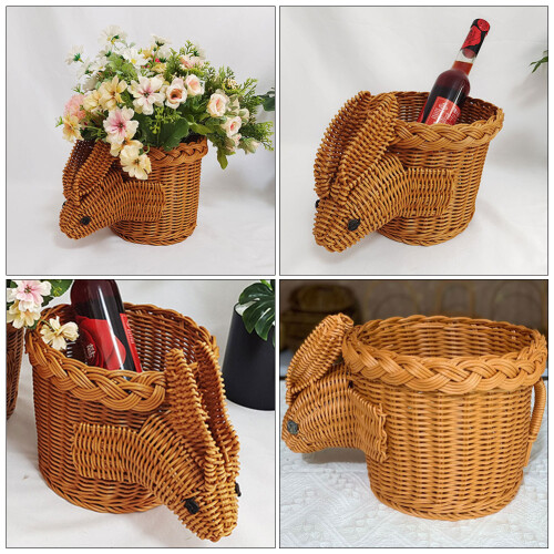 Rabbit Shaped Hand Woven Wicker Storage Basket For Nursery Organizer 2