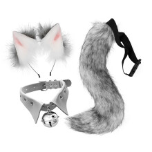 Dark Gray Faux Fur Wolf Tail Ears Set - 50cm