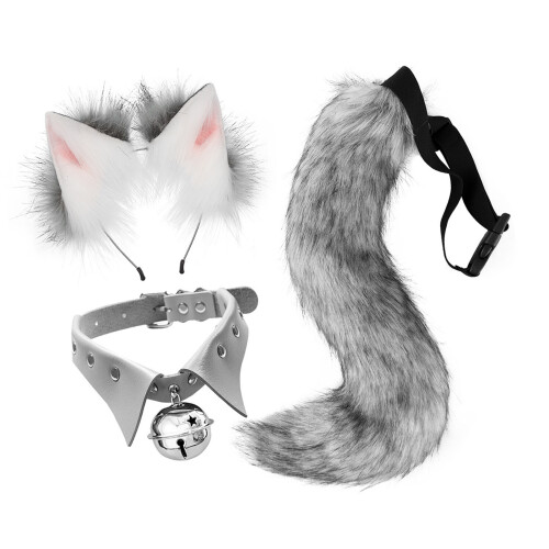 Faux Fur Wolf Fox Tail Ears Set - Dark Gray 50cm