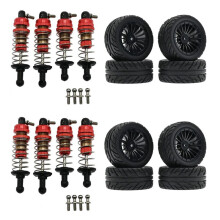 4x Metalen Schokdemper en Rubberen Bandenset voor SG1603 SG1604 SG1605 UDIRC UD1601 UD1602 UD1603 1/16 RC Auto-Onderdelen, Zwart