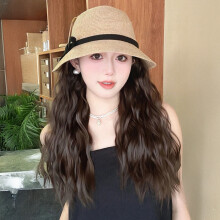 (Cold Brown, 40cm) Fisherman Hat Long Curly Wig Natural Looking Breathable Wigs Hats for Party Costume Cosplay