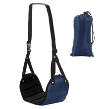 Airplane Footrest and Travel Foot Hammock for Long Flights, Adjustable Strap, Foldable, Navy Blue