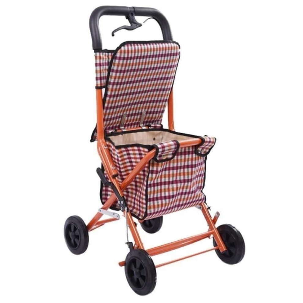 Folding Shopping Cart for Elderly with Seat, Height Adjustable 4 Wheel Foldable Grocery Trolley