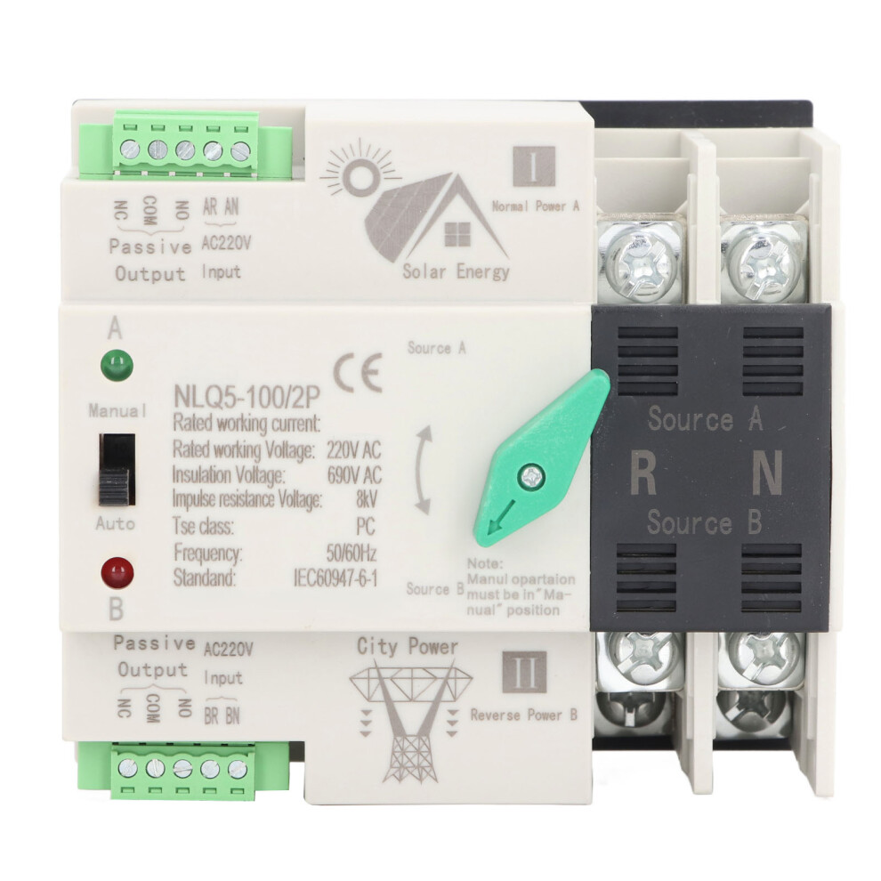 Dual Power Automatic Transfer Switch 2P 100A Ac220v, Nlq5 100 2P 5091388842516