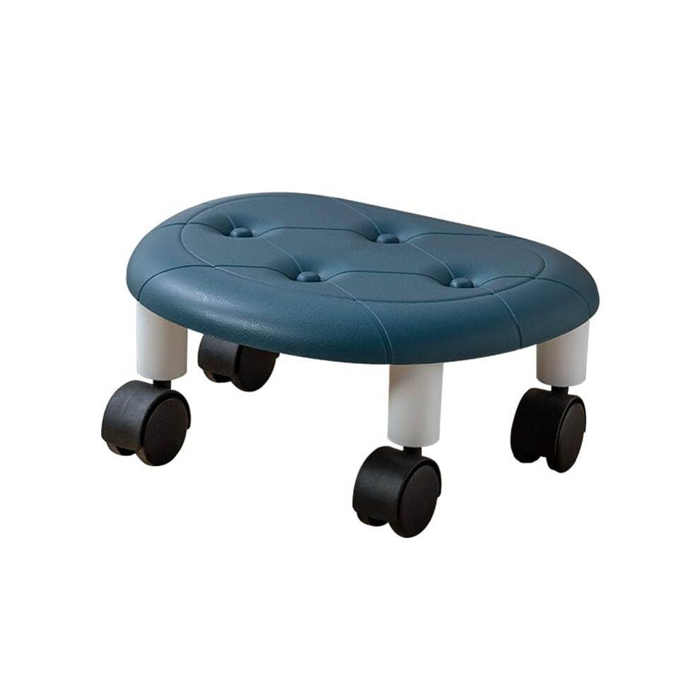 Rolling Stool With Wheels, Low 5.9 In, 360 Swivel Pu Leather Seat For Cleaning Garage Blue 9073542475958