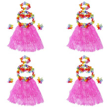 24 Set Hawaii-Grasrock, Blume, Hula-Lei-Armband, Girlande, Kostüm – Rosa