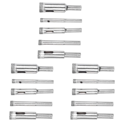 15Pcs Diamond Coated Core Hole Saw Bit Set Tool for Tile Marble Glass Ceramic 5/6/8/10/12mm 1