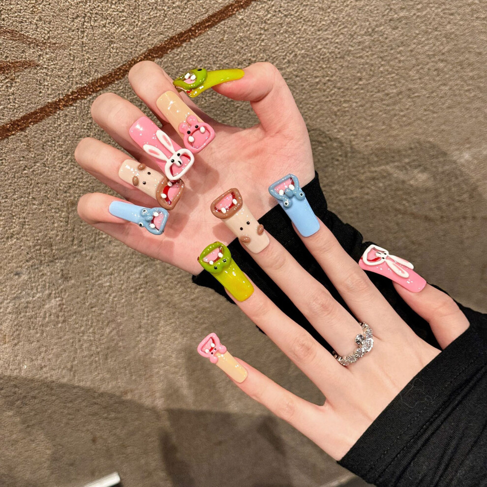 Penghui-Toys (S) Colorful Duck Press On Nails With Cartoon Decor Chip-Proof Smudge-Proof Fake Nails For Manicure Lovers And Beauty Blogge
