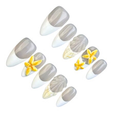 (XS) 10PCS Glossy French White Tip Press on Nails Natural Unbreakable Nail Simple Wear for Working Dating or Partying