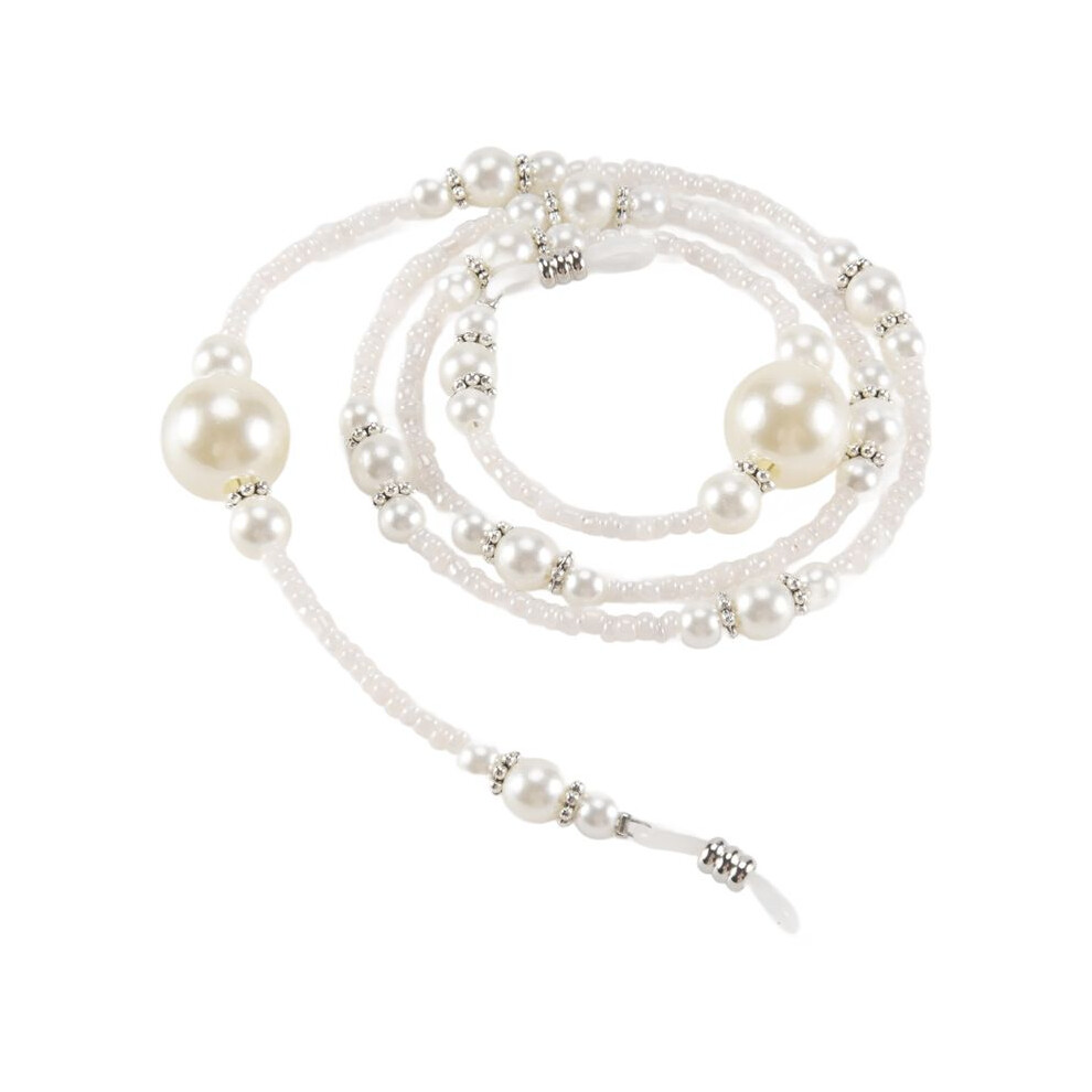 White 1X Pearl Beaded Sunglass Eyeglasses Reading Glasses Chain Cord Holder