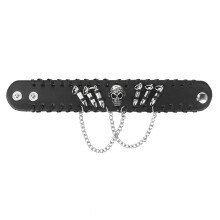 Black Men's Gothic PU Leather Bullet Skull Chain Wristband Bracelets for Men