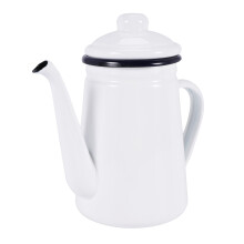 1.1L High-Grade Enamel Coffee Pot Pour over Milk Water Jug Pitcher Barista Teapot Kettle for Gas Stove and Induction Cooker White