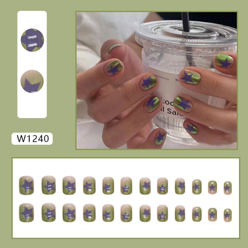 Penghui-Toys Green (Jelly Glue Model) Aurora Star Press-On Nails For Women