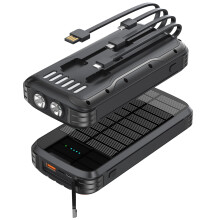 40000mAh Solar Power Bank with Builtin Cables, PD 20W Fast Charging USBC, Dual LED Flashlights for Camping