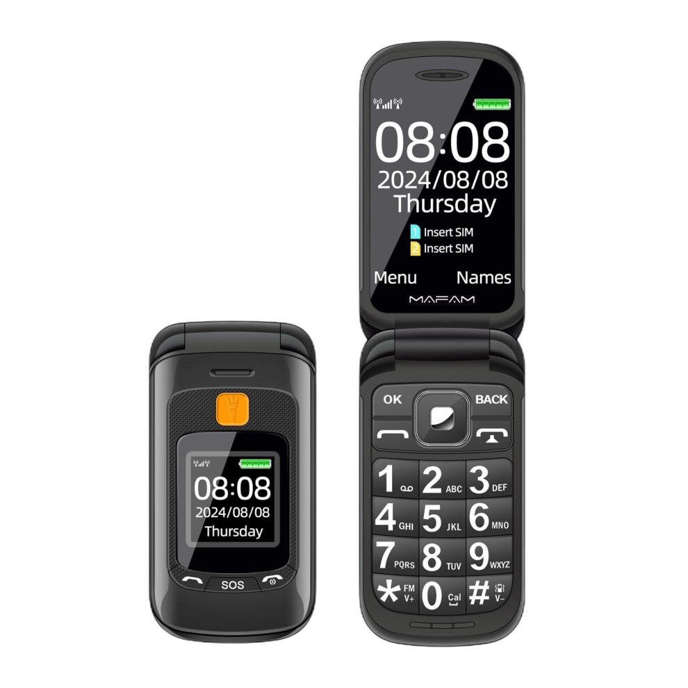 (Black) 2G Flip Mobile Phone For Seniors, Unlocked Dual Sim Flip Cell Phone With 2.4 Inch Main Screen And 1.4 Inch External Screen Black 747887423170